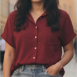 Chic Burgundy Button-Down Shirt for Women